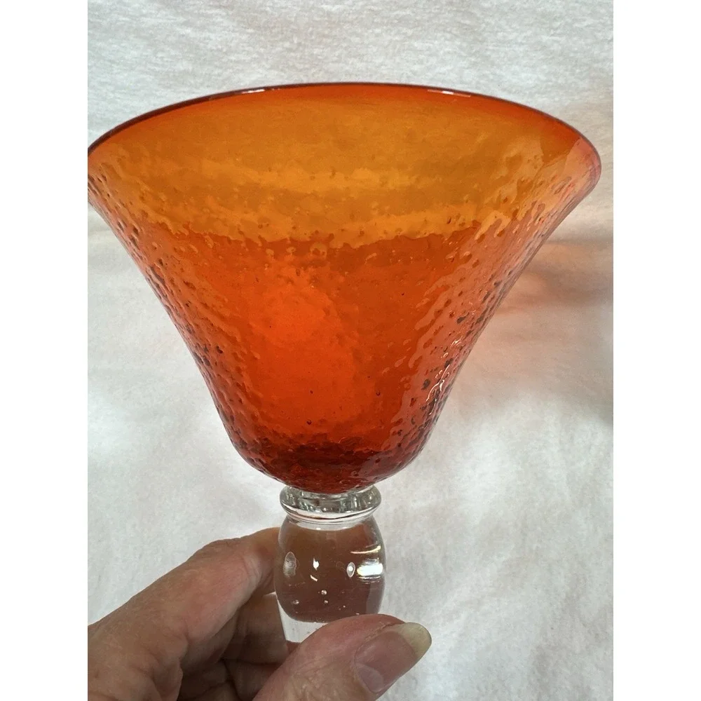 Orange Margarita Glasses Martini Cocktail Seeded Hand Blown 6.5